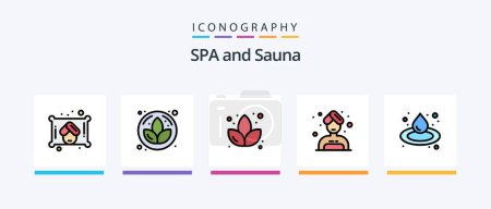 Téléchargez les illustrations : Sauna Line Filled 5 Icon Pack Including . nature. lotus. towel. Creative Icons Design - en licence libre de droit