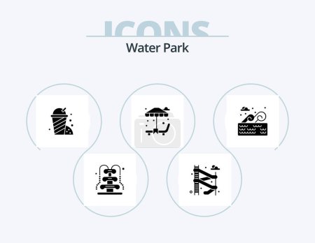 Téléchargez les illustrations : Water Park Glyph Icon Pack 5 Icon Design. . place. park. water park. garden - en licence libre de droit