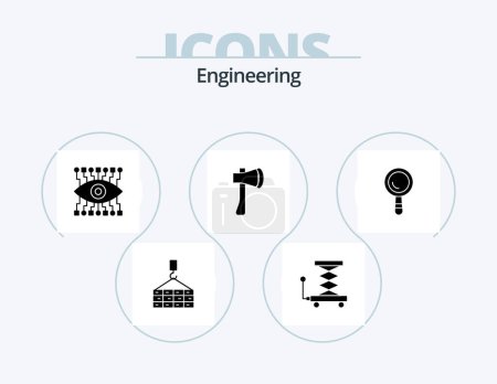 Téléchargez les illustrations : Engineering Glyph Icon Pack 5 Icon Design. search. building. eye. axe tool. ax tool - en licence libre de droit