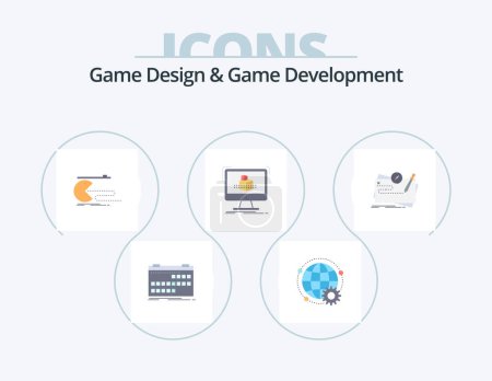 Ilustración de Game Design And Game Development Flat Icon Pack 5 Icon Design. dimensional. 3d. globe. pacman. game - Imagen libre de derechos
