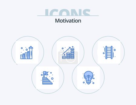 Téléchargez les illustrations : Motivation Blue Icon Pack 5 Icon Design. stair. money. great idea. finance. coins - en licence libre de droit