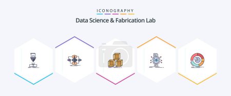 Illustration for Data Science And Fabrication Lab 25 FilledLine icon pack including processing. data. model. analysis. stackd - Royalty Free Image