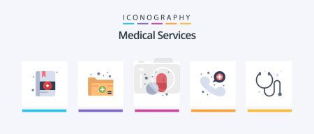 Téléchargez les illustrations : Medical Services Flat 5 Icon Pack Including stethoscope. cure. medical. emergency call. contact. Creative Icons Design - en licence libre de droit