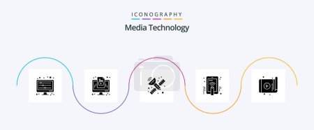 Ilustración de Media Technology Glyph 5 Icon Pack Including technology. app. communication. gesture. hand touch - Imagen libre de derechos