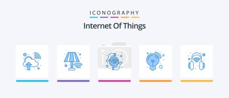 Illustration for Internet Of Things Blue 5 Icon Pack Including headset. smart. hands. smart technology. bulb. Creative Icons Design - Royalty Free Image