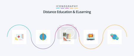 Téléchargez les illustrations : Distance Education And Elearning Flat 5 Icon Pack Including video. screen. success. p. pen - en licence libre de droit