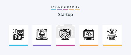 Téléchargez les illustrations : Startup Line 5 Icon Pack Including growth. network. desk. fundraising. monitor. Creative Icons Design - en licence libre de droit