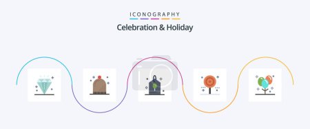 Téléchargez les illustrations : Celebration and Holiday Flat 5 Icon Pack Including sweet. holiday. winter. celebration. party - en licence libre de droit