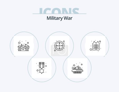 Téléchargez les illustrations : Military War Line Icon Pack 5 Icon Design. army. dog tag. army. soldier. dog - en licence libre de droit