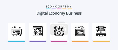 Téléchargez les illustrations : Digital Economy Business Line 5 Icon Pack Including finance. business. chart. money. economy. Creative Icons Design - en licence libre de droit