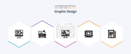 Illustration for Graphic Design 25 FilledLine icon pack including increase. designing tool. business. decrease. screen - Royalty Free Image