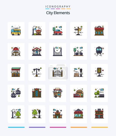 Téléchargez les illustrations : Creative City Elements 25 Line FIlled icon pack  Such As music. left right. moon. street. city - en licence libre de droit