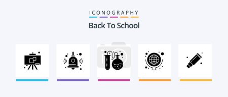 Téléchargez les illustrations : Back To School Glyph 5 Icon Pack Including stationary. remover. back to school. remove. map. Creative Icons Design - en licence libre de droit