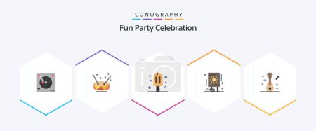 Téléchargez les illustrations : Party 25 Flat icon pack including guitar. party. carnival. fireworks. celebration - en licence libre de droit