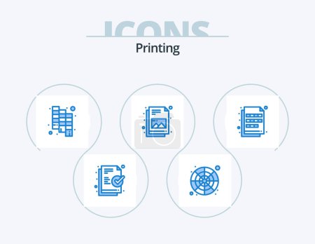 Téléchargez les illustrations : Printing Blue Icon Pack 5 Icon Design. imaging. extension. catalog. color. file - en licence libre de droit