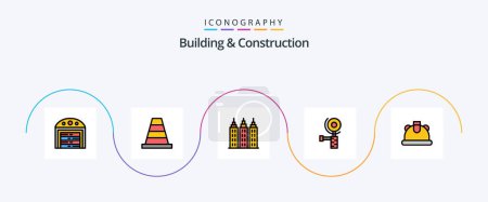 Illustration for Building And Construction Line Filled Flat 5 Icon Pack Including . tower. helmet. building - Royalty Free Image