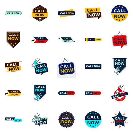 Téléchargez les illustrations : Call Now 25 Unique Typographic Designs for a personalized call to action message - en licence libre de droit