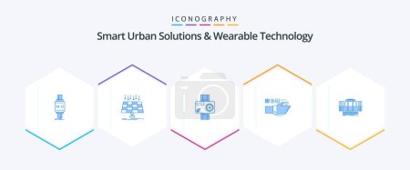Ilustración de Smart Urban Solutions And Wearable Technology 25 Blue icon pack including technology. photo. energy. video. action - Imagen libre de derechos