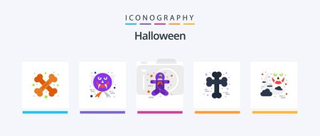 Ilustración de Halloween Flat 5 Icon Pack Including halloween. halloween. halloween scary. crossed. bone. Creative Icons Design - Imagen libre de derechos