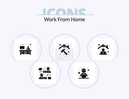 Illustration for Work From Home Glyph Icon Pack 5 Icon Design. home. renovation. desk. home repair. monitor - Royalty Free Image