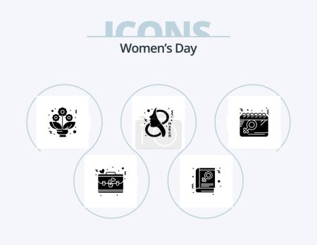 Téléchargez les illustrations : Womens Day Glyph Icon Pack 5 Icon Design. day. women. bouquet. symbol. eight - en licence libre de droit
