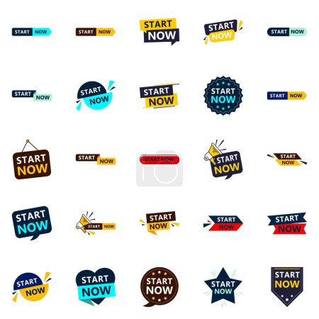 Ilustración de Start Now 25 Fresh Typographic Designs for an updated initiation campaign - Imagen libre de derechos