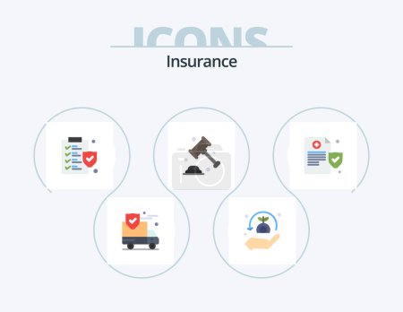 Téléchargez les illustrations : Insurance Flat Icon Pack 5 Icon Design. policy. health. document. law. protection - en licence libre de droit