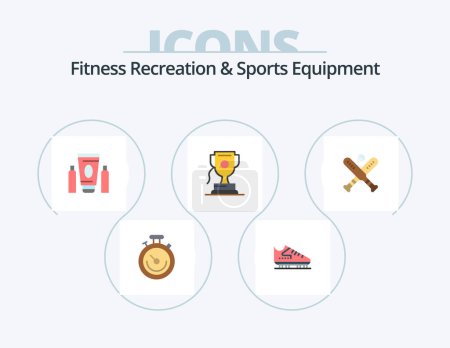 Téléchargez les illustrations : Fitness Recreation And Sports Equipment Flat Icon Pack 5 Icon Design. ball. sport. skating. award. healthcare - en licence libre de droit