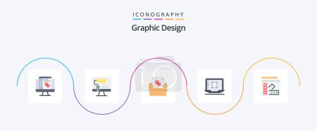 Illustration for Graphic Design Flat 5 Icon Pack Including book. enhance. document. designing tool. laptop - Royalty Free Image