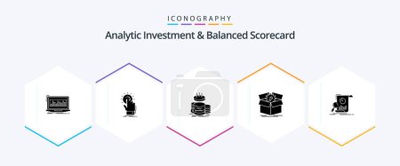 Ilustración de Analytic Investment And Balanced Scorecard 25 Glyph icon pack including productivity. upload. on. savings. gold - Imagen libre de derechos