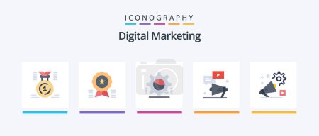 Illustration for Digital Marketing Flat 5 Icon Pack Including youtube. megaphone. medal. statistics. pie graph. Creative Icons Design - Royalty Free Image
