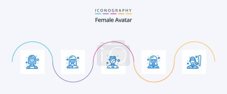 Téléchargez les illustrations : Female Avatar Blue 5 Icon Pack Including woman. girl. web developer. female. waitresses - en licence libre de droit