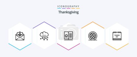 Téléchargez les illustrations : Thanksgiving 25 Line icon pack including pie. cake. thanksgiving. baking. recipes - en licence libre de droit