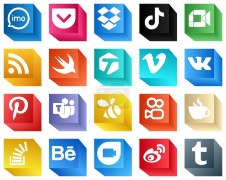 Téléchargez les illustrations : High Quality 3D Social Media Icons 20 Icons Pack such as tagged. feed. video. rss and video icons. Clean and professional - en licence libre de droit
