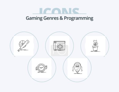 Ilustración de Gaming Genres And Programming Line Icon Pack 5 Icon Design. handgun. system. gaming. failure. crash - Imagen libre de derechos