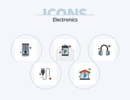 Illustration for Electronics Line Filled Icon Pack 5 Icon Design. . . plug. tv. control - Royalty Free Image