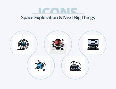 Téléchargez les illustrations : Space Exploration And Next Big Things Line Filled Icon Pack 5 Icon Design. giant. planet. satellite. military. bot - en licence libre de droit