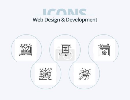 Téléchargez les illustrations : Web Design And Development Line Icon Pack 5 Icon Design. analysis. web design. app. web. design - en licence libre de droit