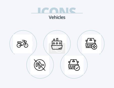 Téléchargez les illustrations : Vehicles Line Icon Pack 5 Icon Design. traffic. car. vehicles. boat. path - en licence libre de droit