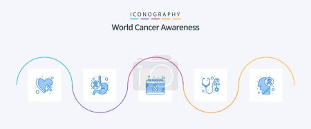 Téléchargez les illustrations : World Cancer Awareness Blue 5 Icon Pack Including care. stethoscope. world. health. health - en licence libre de droit