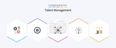 Téléchargez les illustrations : Talent Management 25 Flat icon pack including idea. bulb. wheel. storming. file - en licence libre de droit