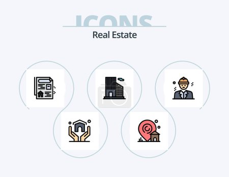 Téléchargez les illustrations : Real Estate Line Filled Icon Pack 5 Icon Design. office . home . real. document - en licence libre de droit