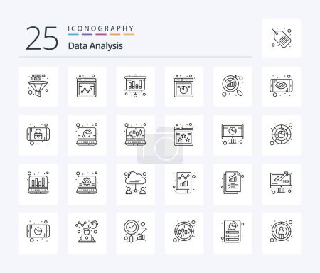 Ilustración de Data Analysis 25 Line icon pack including report. graph. monitoring. database. presentation - Imagen libre de derechos