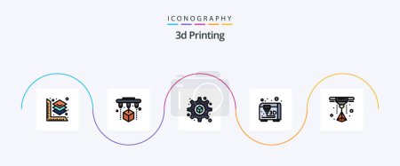Illustration for 3d Printing Line Filled Flat 5 Icon Pack Including printer. printing. laser. printing - Royalty Free Image