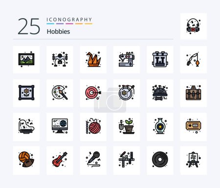 Ilustración de Hobbies 25 Line Filled icon pack including bag. tailoring. hobbies. sewing. machine - Imagen libre de derechos