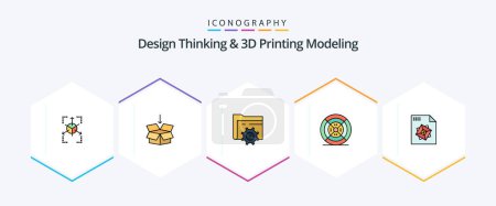 Illustration for Design Thinking And D Printing Modeling 25 FilledLine icon pack including processingd. print. folder. printing. film - Royalty Free Image