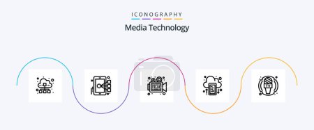Téléchargez les illustrations : Media Technology Line 5 Icon Pack Including upload. drive. target. cloud. retro - en licence libre de droit