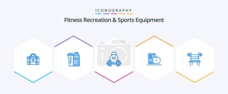 Illustration for Fitness Recreation And Sports Equipment 25 Blue icon pack including fruits. diet. sport. breakfast. kettlebell - Royalty Free Image