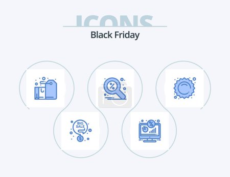 Ilustración de Black Friday Blue Icon Pack 5 Icon Design. search. find. screen. discount. label - Imagen libre de derechos