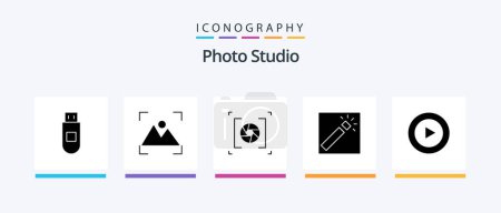 Illustration for Photo Studio Glyph 5 Icon Pack Including video. studio. aperture. retouch. photographer. Creative Icons Design - Royalty Free Image